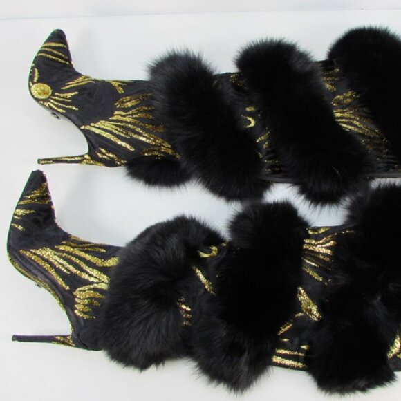 Jennifer Le BLK GLD X (RUNWAY) Thigh Boots RETAILS $1,150 REAL LEATHER & FOX FUR - Picture 5 of 10